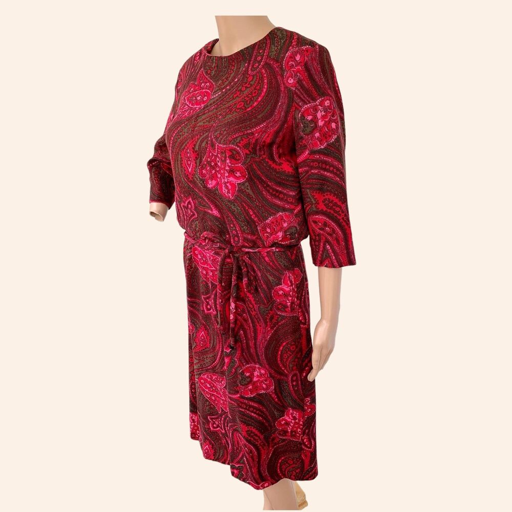60s Red Print Dress Vintage M Henry Rosenfeld AS IS